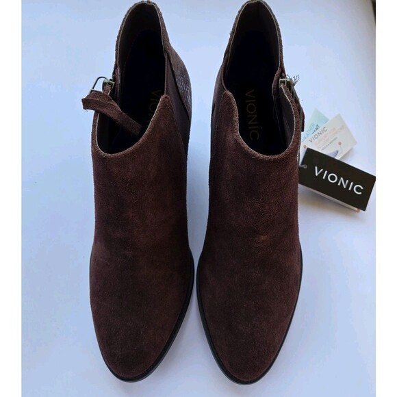 Vionic Suede Ankle Booties 322 Anne Java  Brown 10 NEW Snake Zip - Picture 2 of 16